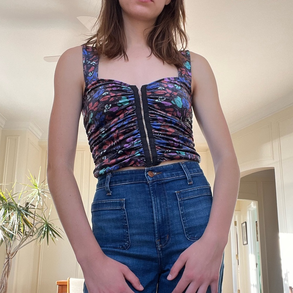 Floral Ruched Velvet-Like Free People Women's Corset Tank